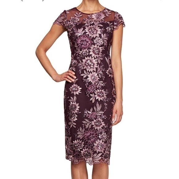 New Alex Evenings Embroidered Cap Sleeve Lace Cocktail Dress Plum Size 10 New Alex Evenings Embroidered Cap Sleeve Lace Cocktail Dress Plum Size 10